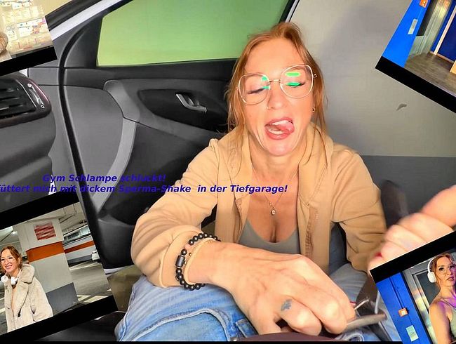 Sexy-Rachel's Porno Video: Gym Schlampe schl**kt! Neuer Hengst füttert mich mit dickem sper*a-Shake in der Tiefgarage!